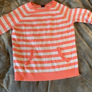 pink and white stripped sweater